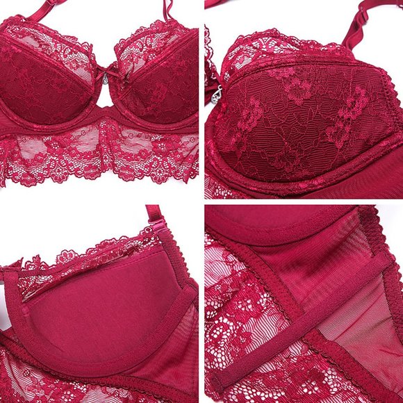 Lace Bra Set, Panties, And Transparent Robe Set 7 pcs - Picture 14 of 15